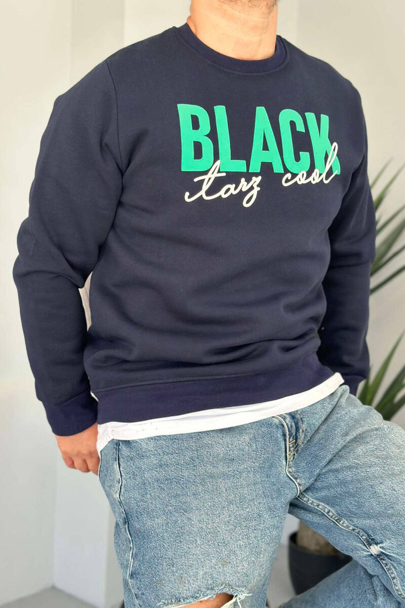 BLACK FRONT WRITTING MEN SWEATSHIRT DARK BLUE/BEE - 2