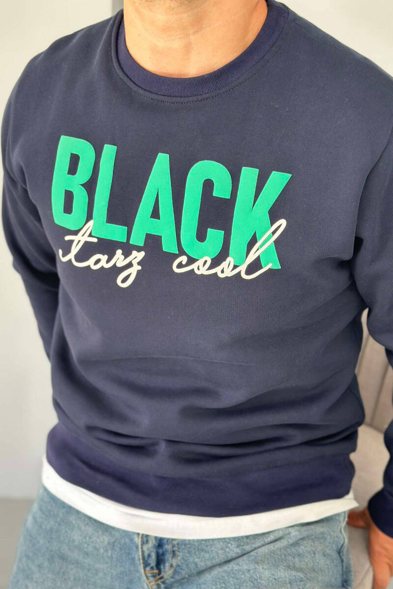 BLACK FRONT WRITTING MEN SWEATSHIRT DARK BLUE/BEE - 4