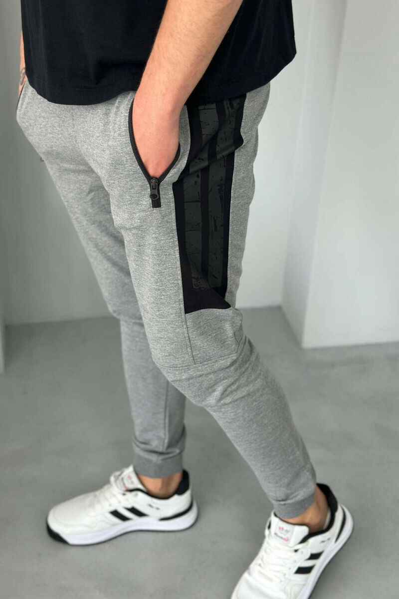 BLACK LINES COTTON MEN SWEATPANTS IN GREY COLOR - 2