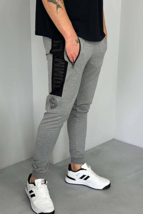BLACK LINES COTTON MEN SWEATPANTS IN GREY COLOR - 4