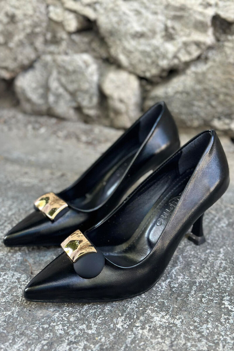 BLACK WOMAN HEELS WITH GOLD DETAILS GLOSSY BLACK-ZEZE SHKELQIM - 1