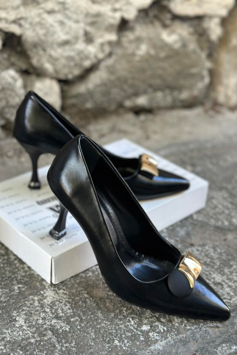 BLACK WOMAN HEELS WITH GOLD DETAILS GLOSSY BLACK-ZEZE SHKELQIM - 2