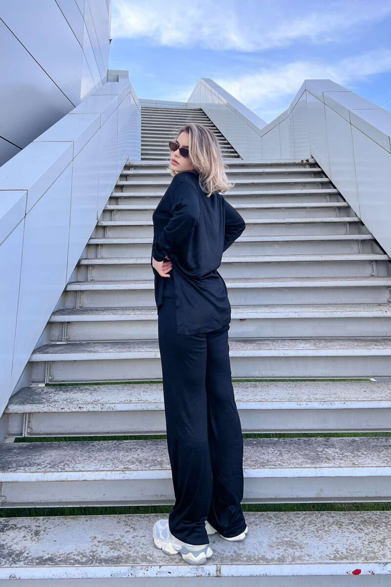 BLOUSE+WIDE LEG SWEATPANTS ONE COLOR WOMEN SET IN BLACK COLOR - 3