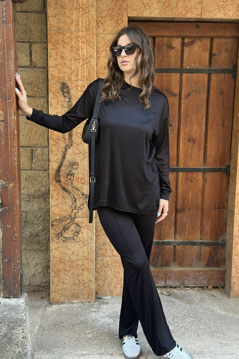 T-SHIRT+WIDE LEG SWEATPANTS ONE COLOR WOMEN SET BLACK/ E ZEZE - 1