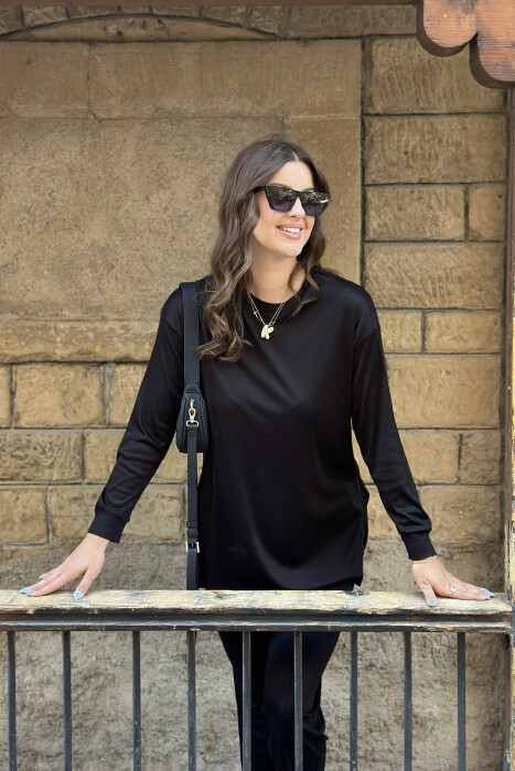 T-SHIRT+WIDE LEG SWEATPANTS ONE COLOR WOMEN SET BLACK/ E ZEZE - 5