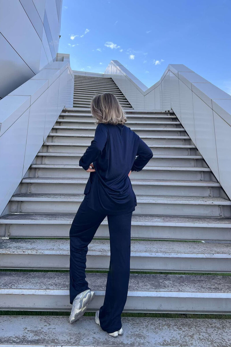 BLOUSE+WIDE LEG SWEATPANTS ONE COLOR WOMEN SET IN BLUE COLOR - 3
