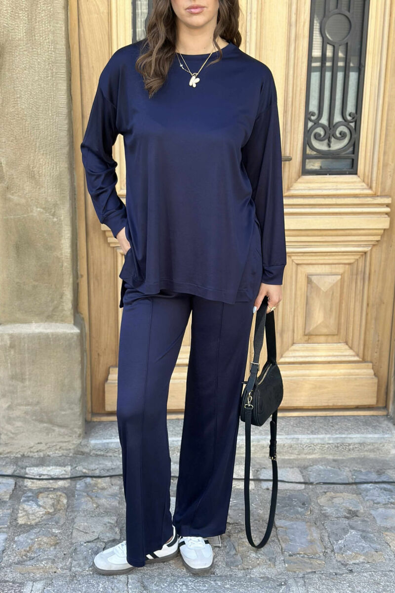 T-SHIRT+WIDE LEG SWEATPANTS ONE COLOR WOMEN SET BLUE/BLU - 4