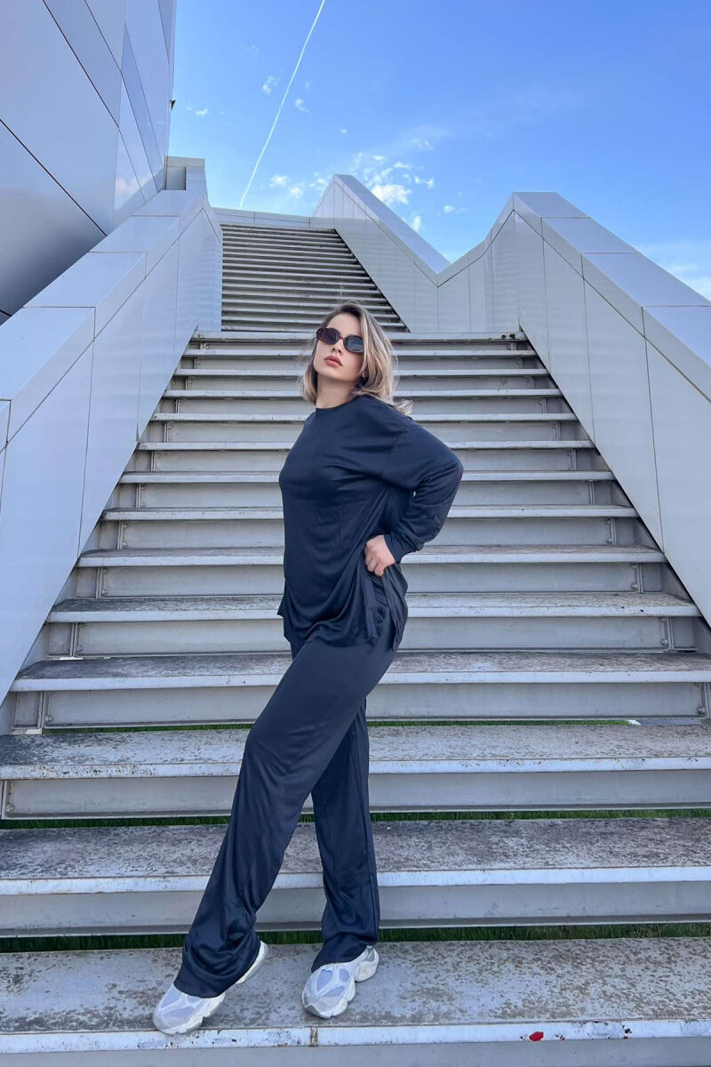 BLOUSE+WIDE LEG SWEATPANTS ONE COLOR WOMEN SET IN DARK GREY COLOR - 2