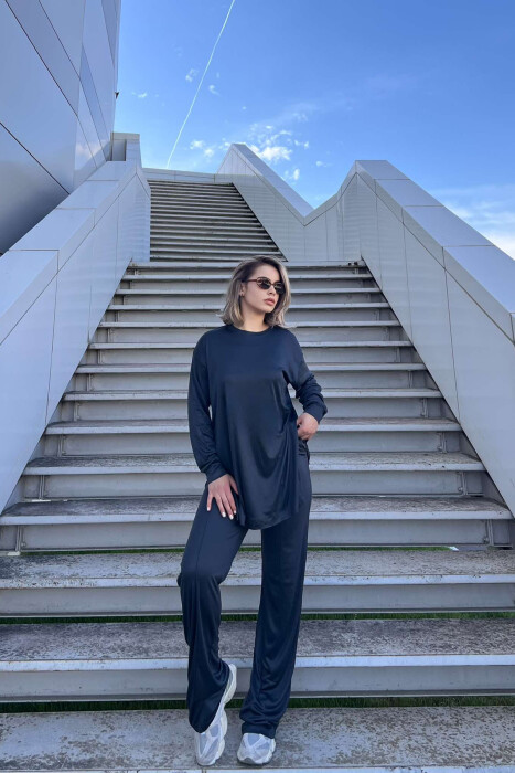 BLOUSE+WIDE LEG SWEATPANTS ONE COLOR WOMEN SET IN DARK GREY COLOR - 3