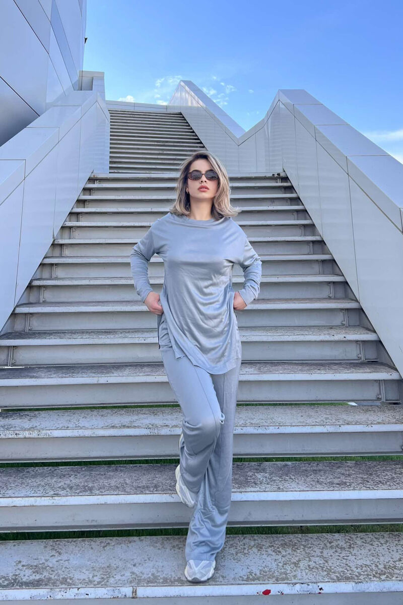 BLOUSE+WIDE LEG SWEATPANTS ONE COLOR WOMEN SET IN GREY COLOR - 2