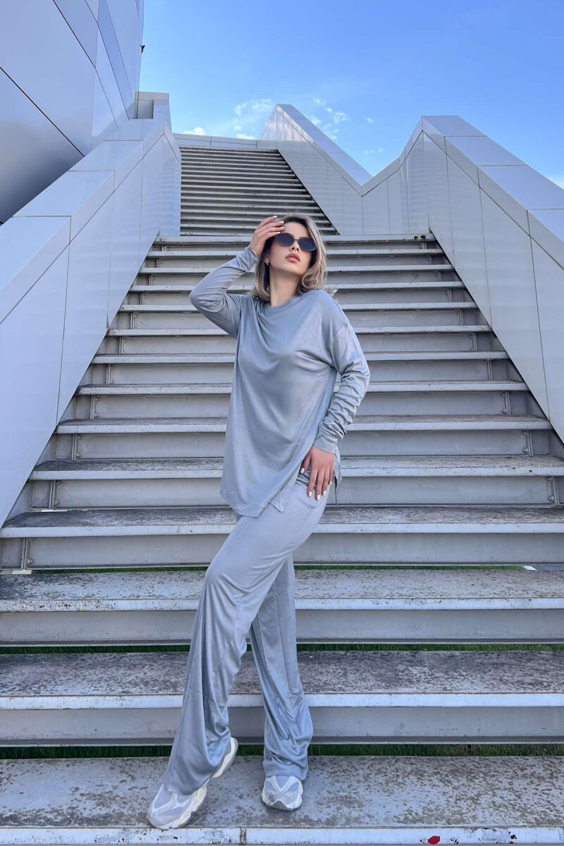 BLOUSE+WIDE LEG SWEATPANTS ONE COLOR WOMEN SET IN GREY COLOR - 3