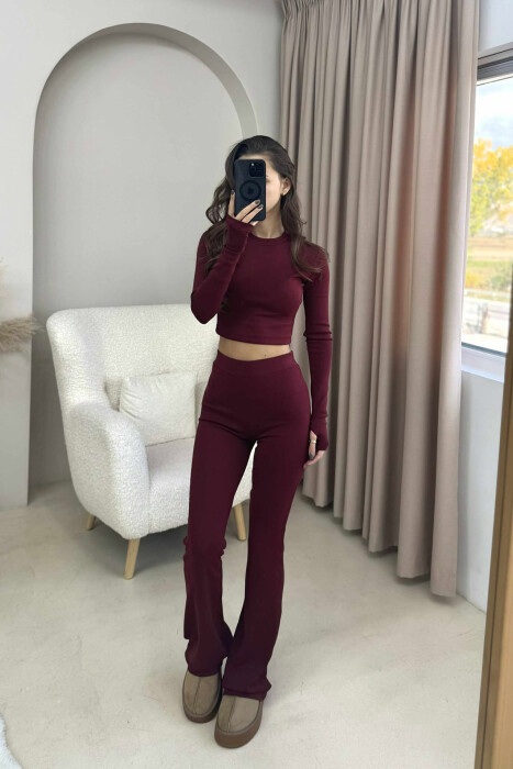 BLOUSE+TROUSERS ONE COLOR WOMEN SET BURGUNDY/VISHNJE 