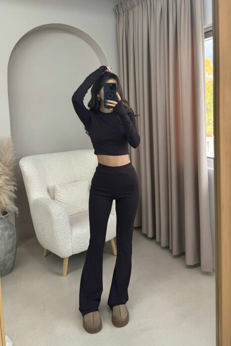 BLOUSE+TROUSERS ONE COLOR WOMEN SET DARK BROWN/KAE - 1