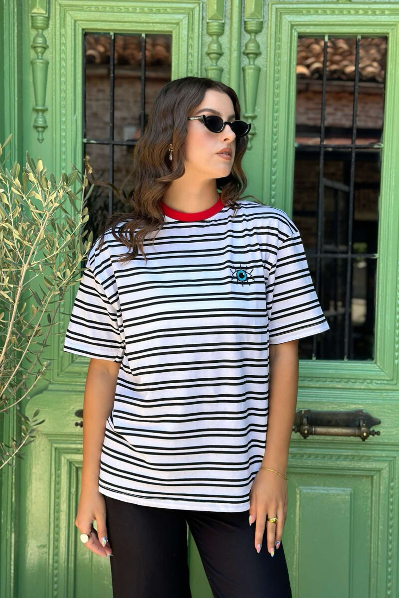 BLUE EYE LOGO STRIPES WOMEN T-SHIRT WHITE-BLACK/BAZE - 1