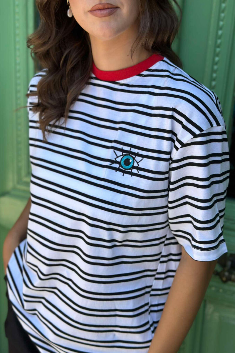 BLUE EYE LOGO STRIPES WOMEN T-SHIRT WHITE-BLACK/BAZE - 2