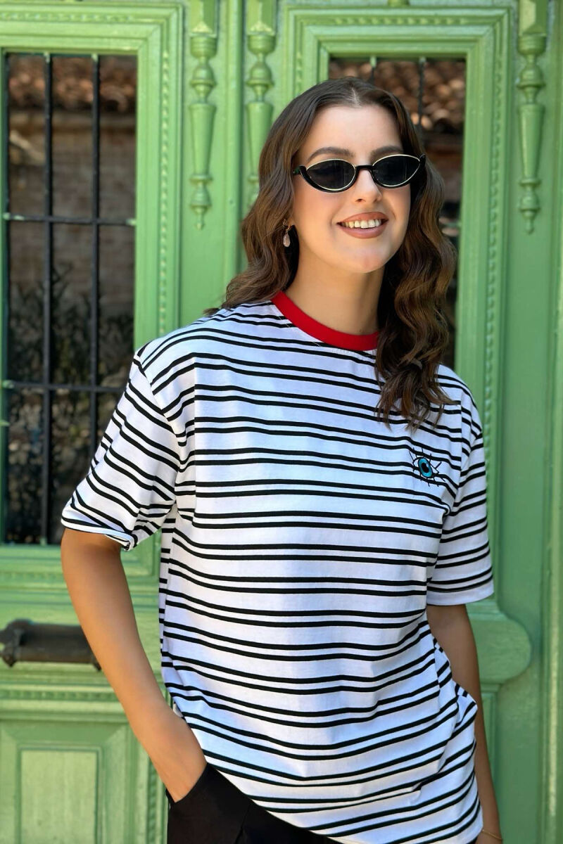 BLUE EYE LOGO STRIPES WOMEN T-SHIRT WHITE-BLACK/BAZE - 3