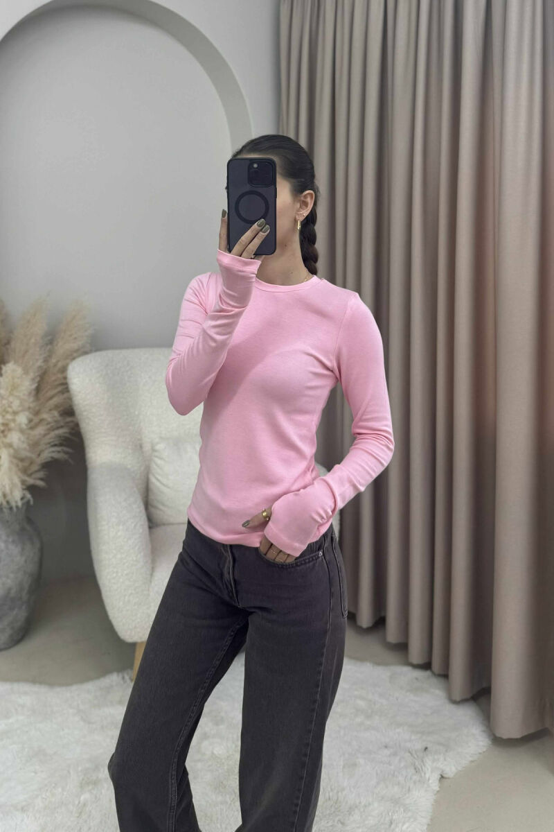 BLUZË E THJESHTË NJË NGJYRËSHE ME JAKË TË RRUMBULLAKËT PËR FEMRA NË NGJYRË ROZË - 2