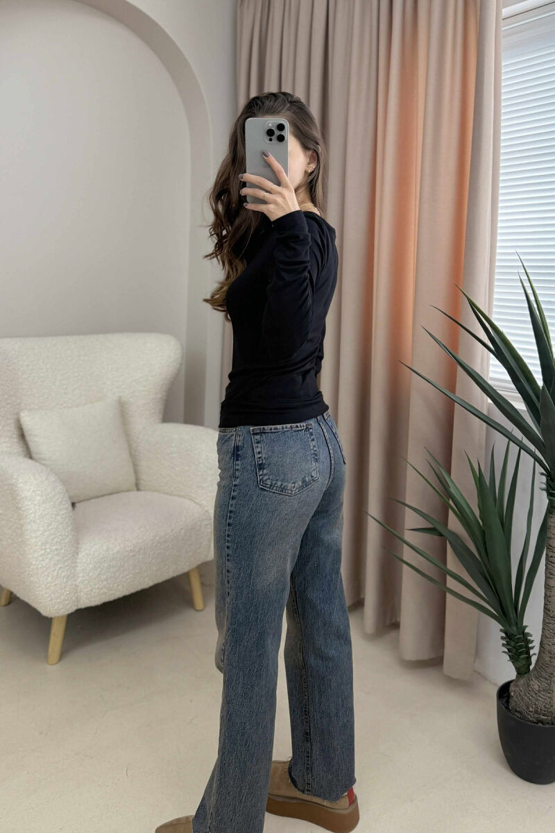 BLUZË E THJESHTË NJË NGJYRËSHE ME JAKË TË RRUMBULLAKËT PËR FEMRA NË NGJYRË TË ZEZË - 3