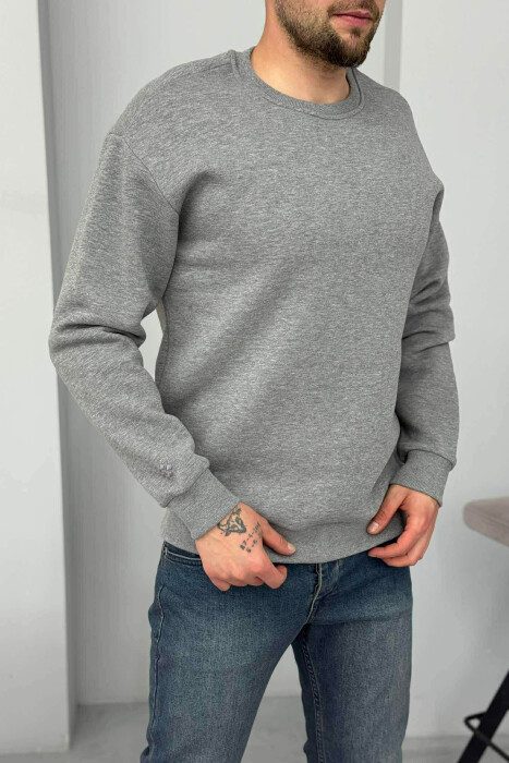 BLUZË E THJESHTË NJË NGJYRËSHE ME PUSH PËR MESHKUJ NË NGJYRËN GRI - 3