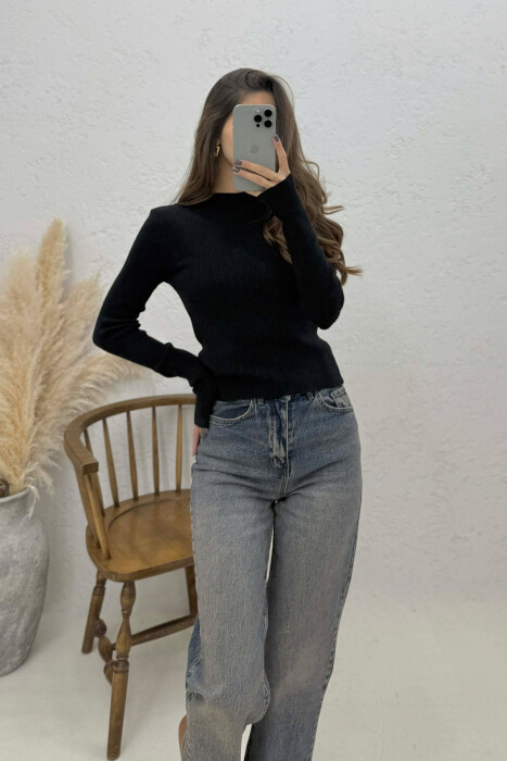 BLUZË E THJESHTË NJË NGJYRËSHE PËR FEMRA NË NGJYRË TË ZEZË - 3