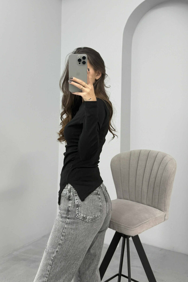 BLUZË E THJESHTË NJË NGJYRËSHE PËR FEMRA NË NGJYRË TË ZEZË - 2