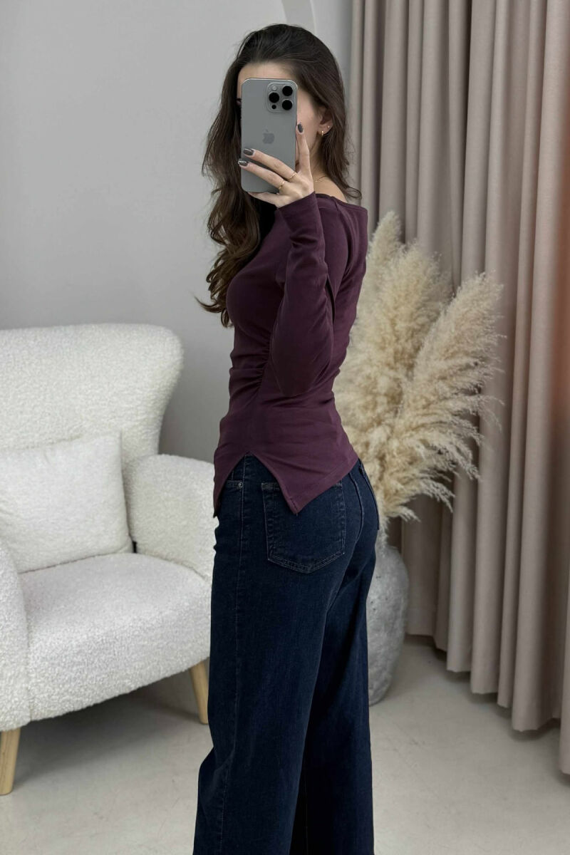 BLUZË E THJESHTË NJË NGJYRËSHE PËR FEMRA NË NGJYRË VISHNJË TË ERRËT - 2