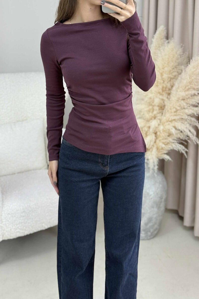 BLUZË E THJESHTË NJË NGJYRËSHE PËR FEMRA NË NGJYRË VISHNJË TË ERRËT - 3