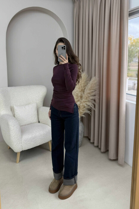 BLUZË E THJESHTË NJË NGJYRËSHE PËR FEMRA NË NGJYRË VISHNJË TË ERRËT - 4