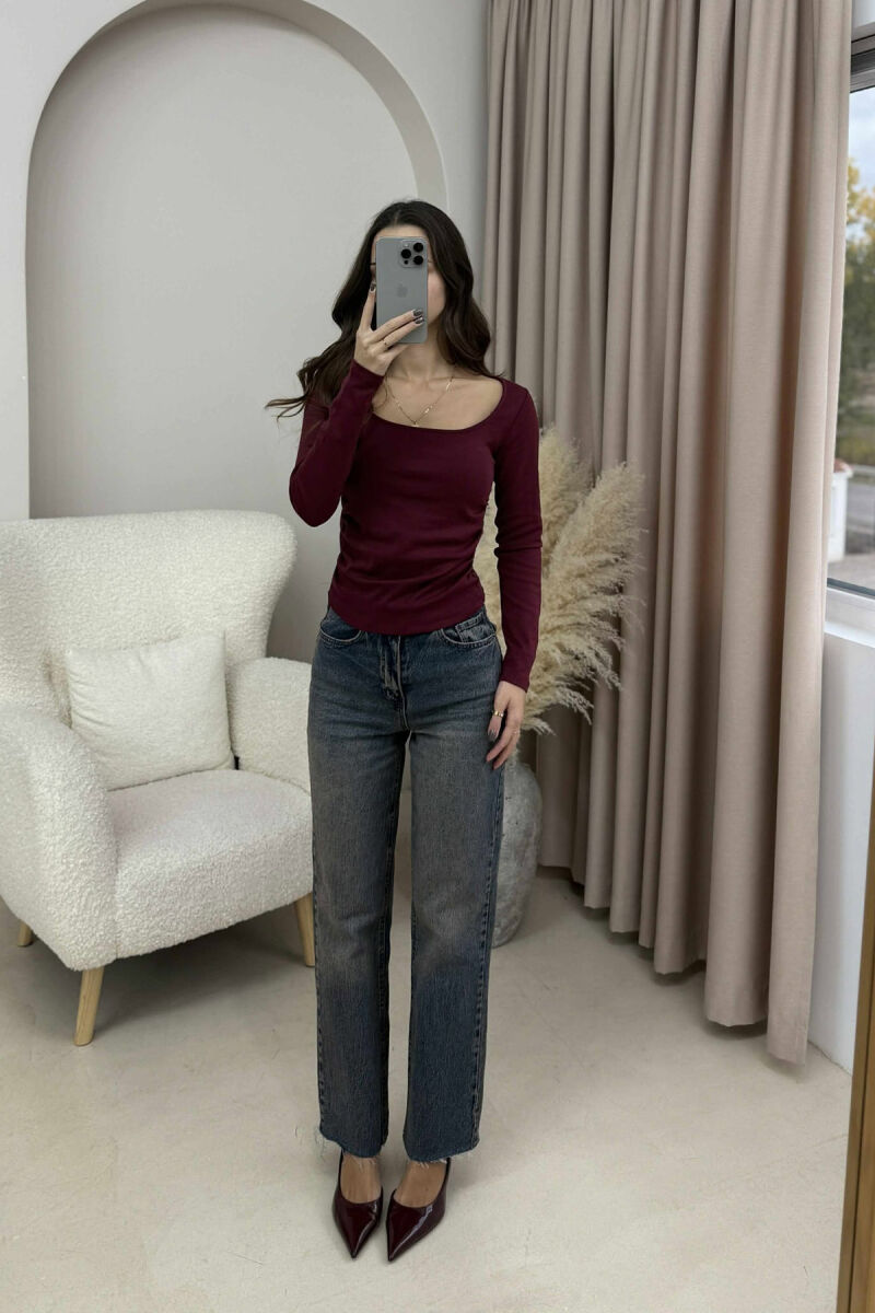 BLUZË E THJESHTË NJË NGJYRËSHE PËR FEMRA NË NGJYRË VISHNJË - 1