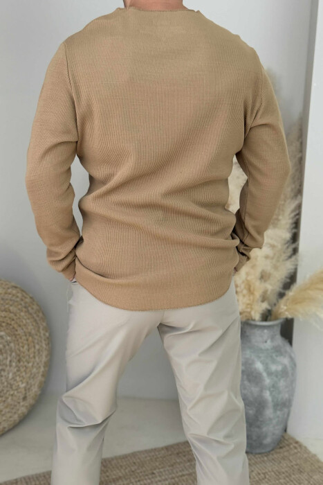 ONE COLOR ROUND NECK MEN SWEATER BROWN/KAFE - 2