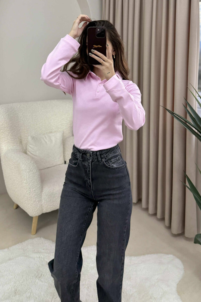 BLUZE ME JAKE POLO DHE BUTONA PER FEMRA NE NGJYRE ROZE - 4