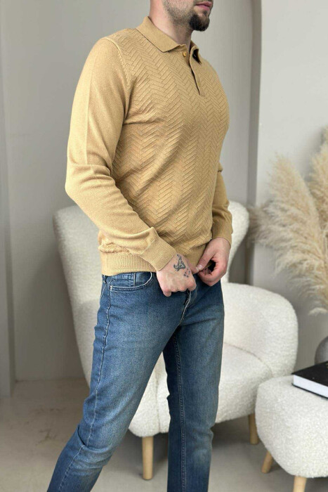 BLUZË ME JAKË POLO DHE KOPSA PËR MESHKUJ NË NGJYREN MUSTARDË - 3