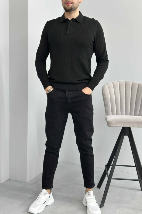 BLUZË ME JAKË POLO DHE KOPSA PËR MESHKUJ NË NGJYRË TË ZEZË - 1