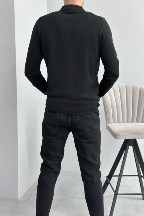 BLUZË ME JAKË POLO DHE KOPSA PËR MESHKUJ NË NGJYRË TË ZEZË - 3