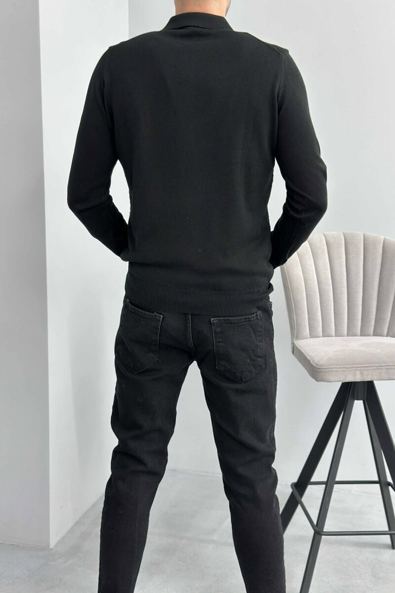 BLUZË ME JAKË POLO DHE KOPSA PËR MESHKUJ NË NGJYRË TË ZEZË - 3