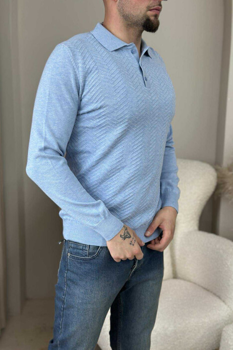 BLUZË ME JAKË POLO DHE KOPSA PËR MESHKUJ NË NGJYRËN BLU TË ZBARDHUR - 3