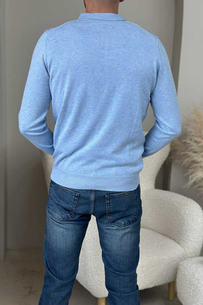 BLUZË ME JAKË POLO DHE KOPSA PËR MESHKUJ NË NGJYRËN BLU TË ZBARDHUR - 4