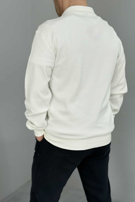 BLUZË ME JAKË POLO ME TEKSTURË PËR MESHKUJ NË NGJYRËN E BARDHË - 3