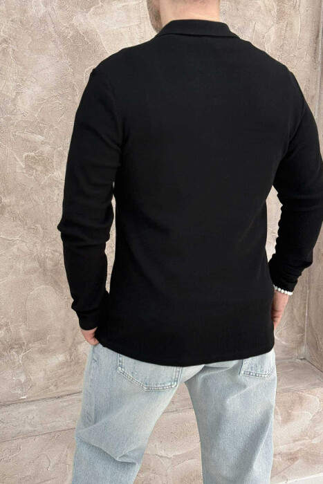 BLUZË ME JAKË POLO ME TEKSTURË PËR MESHKUJ NË NGJYRËN E ZEZË - 3