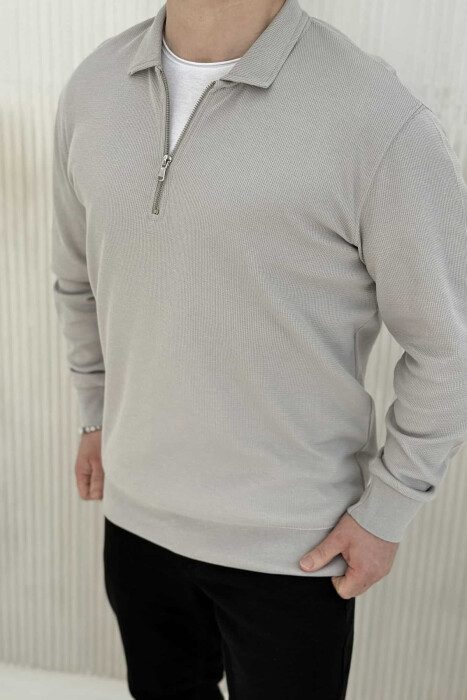 BLUZË ME JAKË POLO ME ZINXHIR PËR MESHKUJ NË NGJYRËN GRI E ZBARDHUR - 3