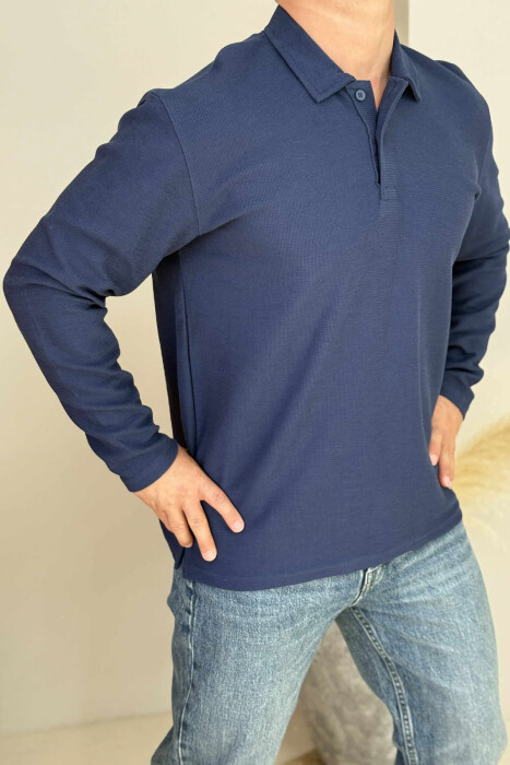 BLUZË ME JAKË POLO PËR MESHKUJ NË NGJYRËN BLU - 8