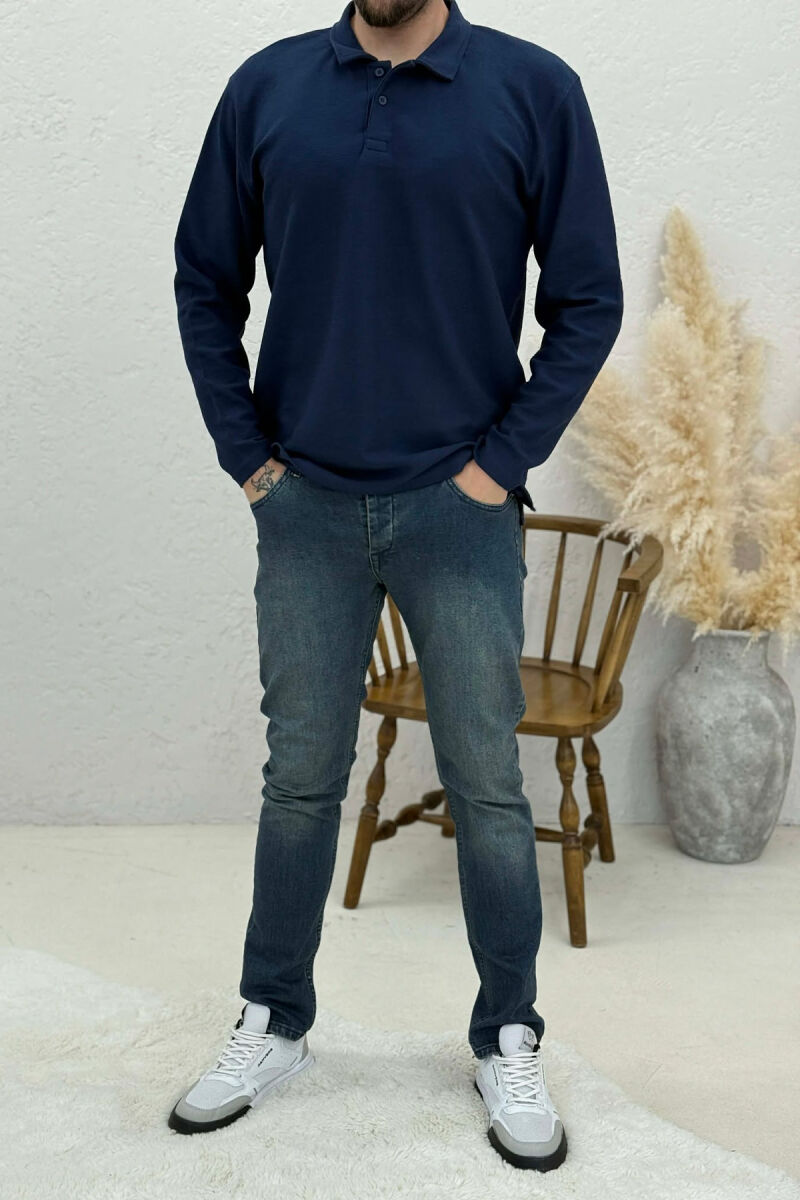 BLUZË ME JAKË POLO PËR MESHKUJ NË NGJYRËN BLU - 1