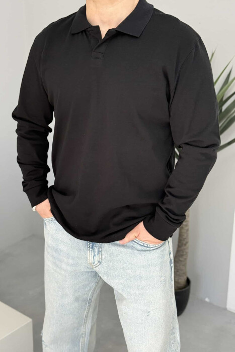 BLUZË ME JAKË POLO PËR MESHKUJ NË NGJYRËN E ZEZË - 1