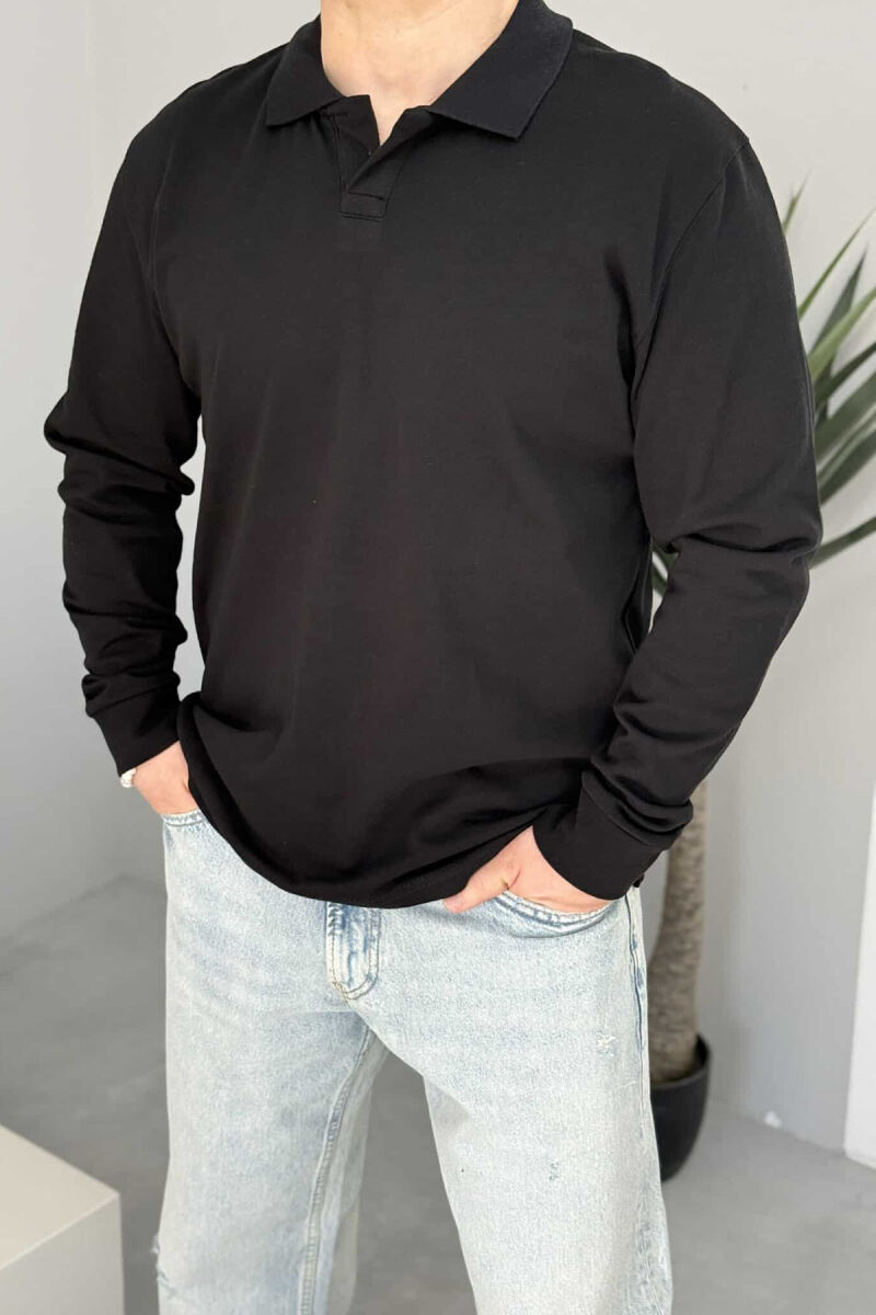 BLUZË ME JAKË POLO PËR MESHKUJ NË NGJYRËN E ZEZË - 1