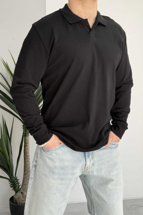 BLUZË ME JAKË POLO PËR MESHKUJ NË NGJYRËN E ZEZË - 2