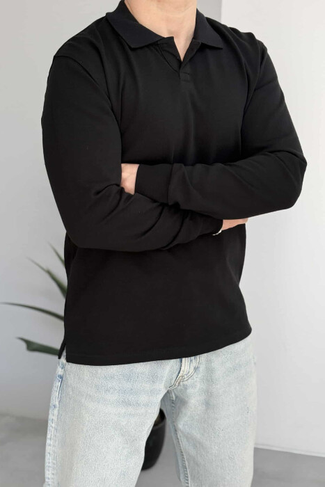 BLUZË ME JAKË POLO PËR MESHKUJ NË NGJYRËN E ZEZË - 3