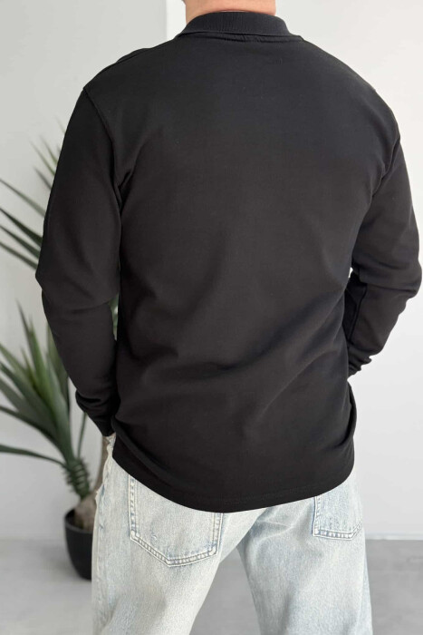 BLUZË ME JAKË POLO PËR MESHKUJ NË NGJYRËN E ZEZË - 4