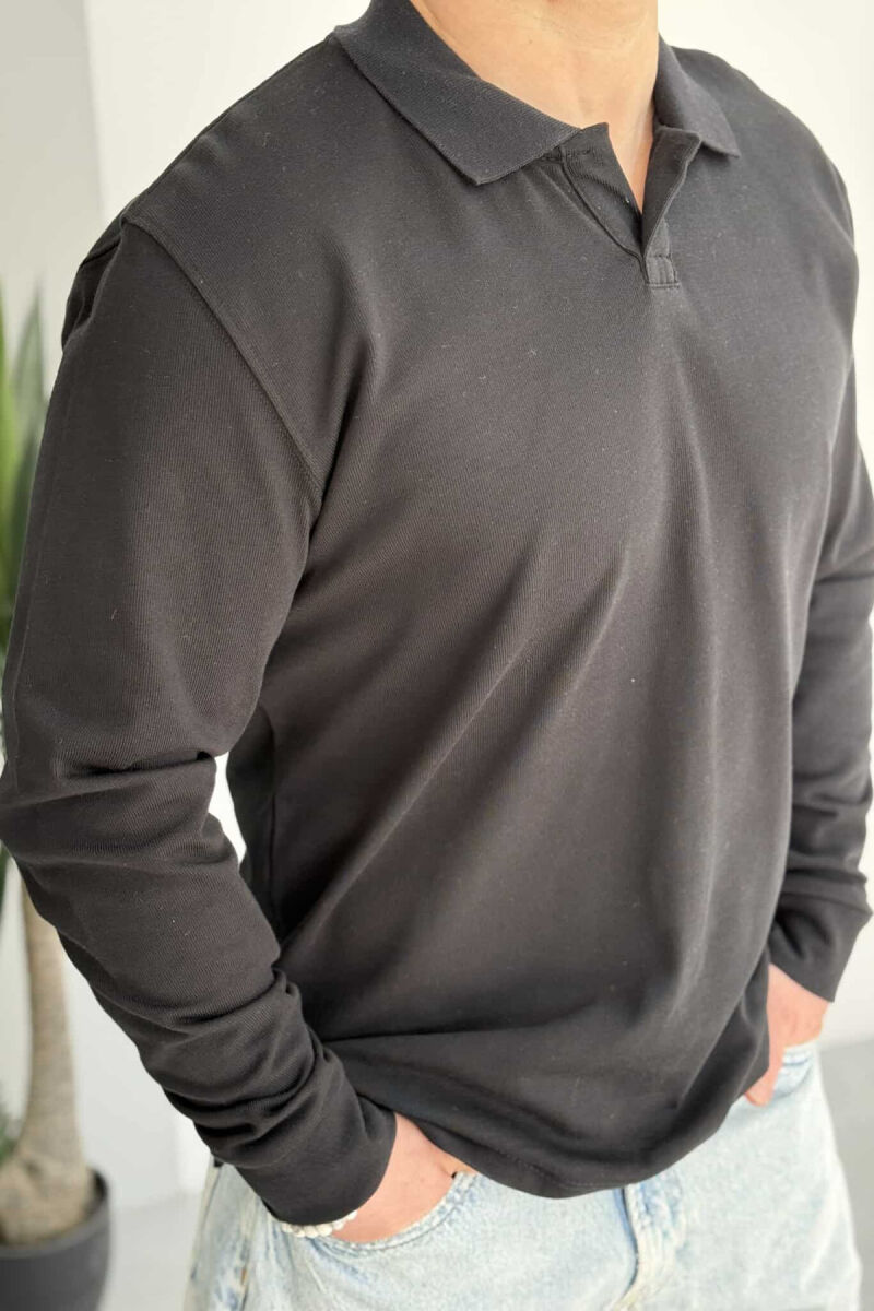 BLUZË ME JAKË POLO PËR MESHKUJ NË NGJYRËN E ZEZË - 5