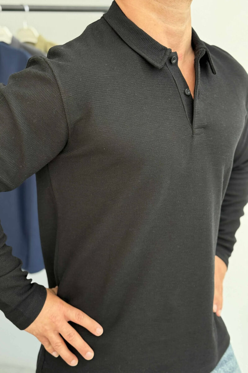 BLUZË ME JAKË POLO PËR MESHKUJ NË NGJYRËN E ZEZË - 8