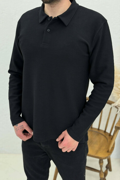 BLUZË ME JAKË POLO PËR MESHKUJ NË NGJYRËN E ZEZË - 4